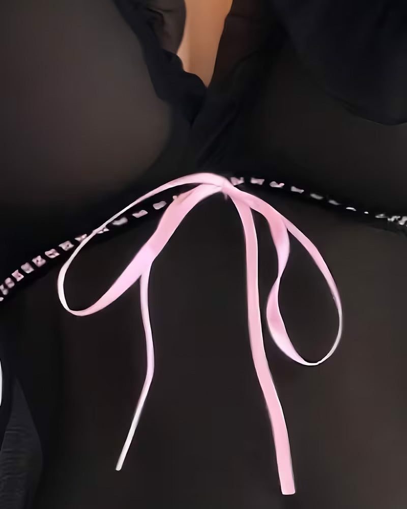 Robe De Nuit Manches Longues Laçage Transparent