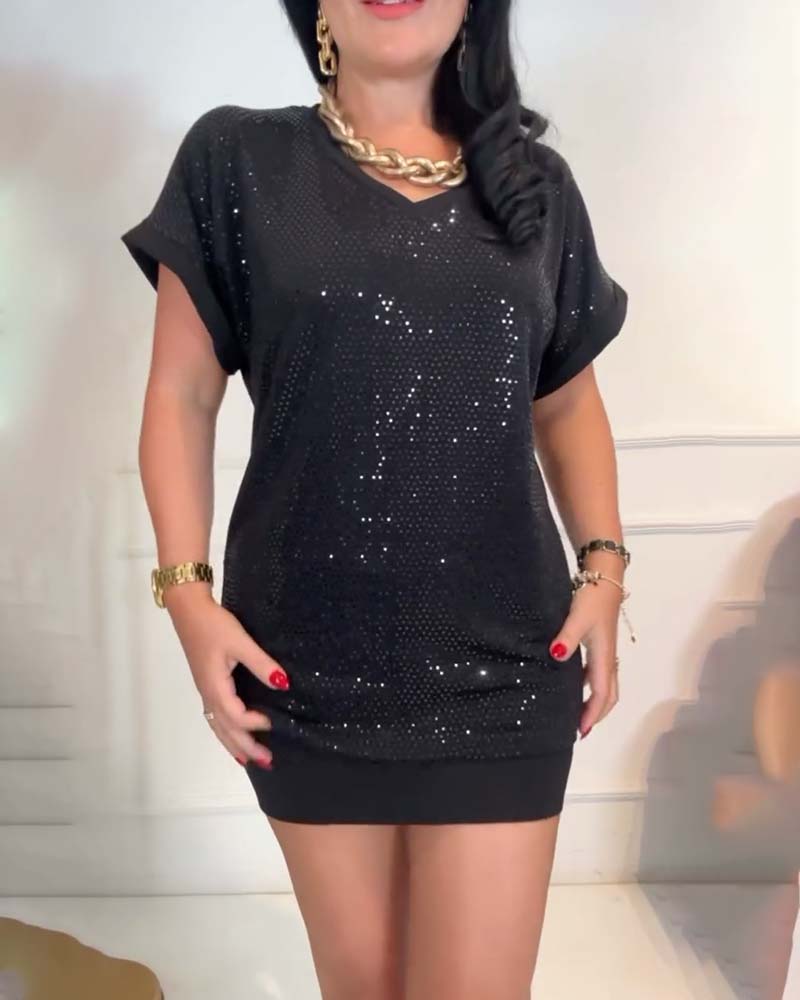 Blouse Décolletée en V Pailletée Élégante