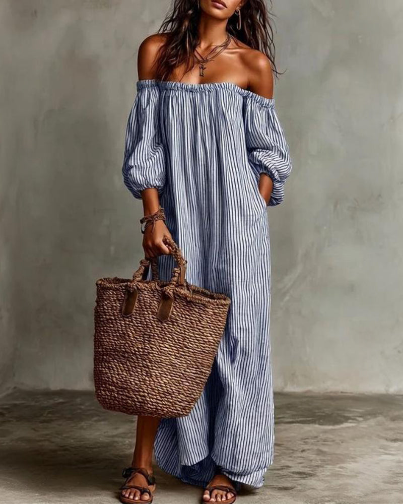 Robe Ample Off-Shoulder Rayée