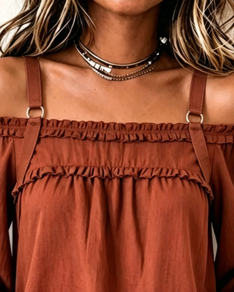 Chemisiers Off-Shoulder Bretelle Spaghetti Manche Bouffante