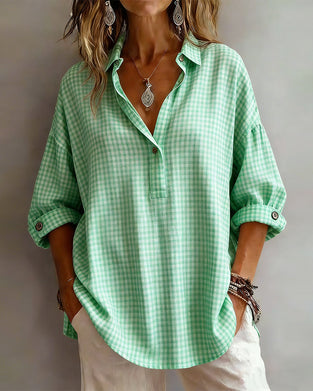 Blouse À Carreaux À La Mode Revers