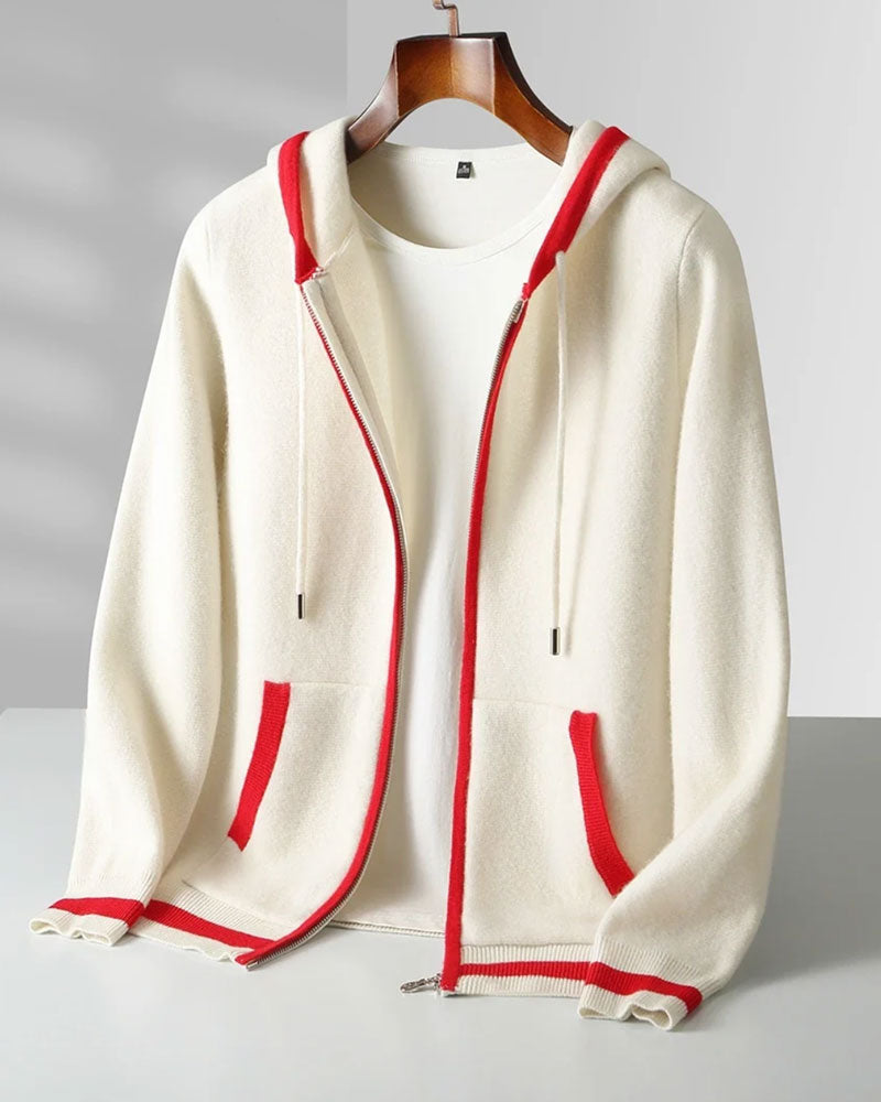 Cardigan À Capuche Zip Complet Contraste Pull