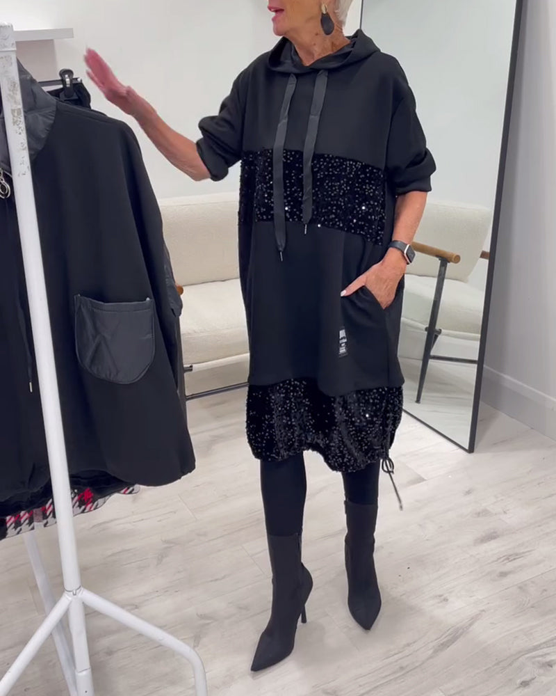 Robe À Capuche Avec Patchwork Tendance