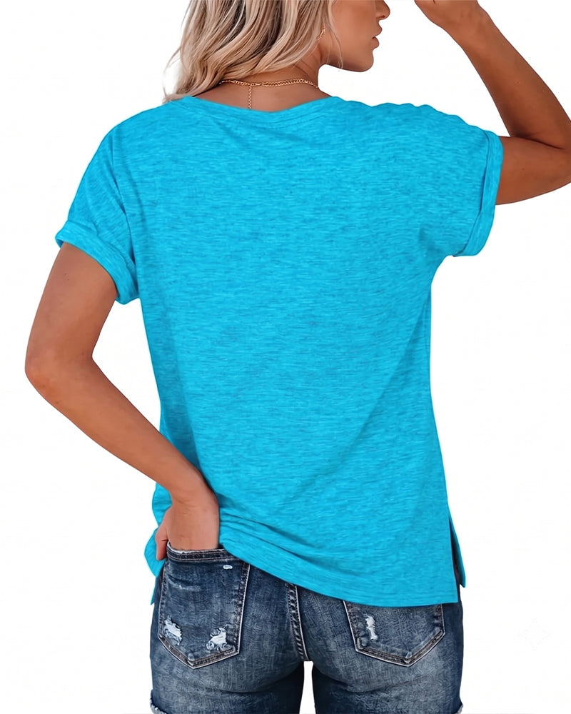 T-Shirt Col En V Manches Courtes Lâche Décontracté