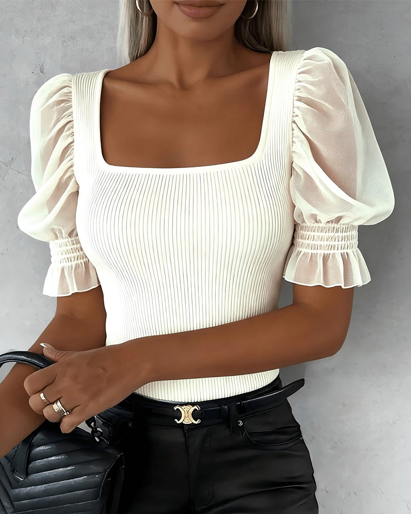Blouse Décontractée À Manches Bouffantes