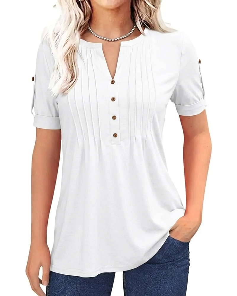 T-Shirt Plissé Henley Manche Courte