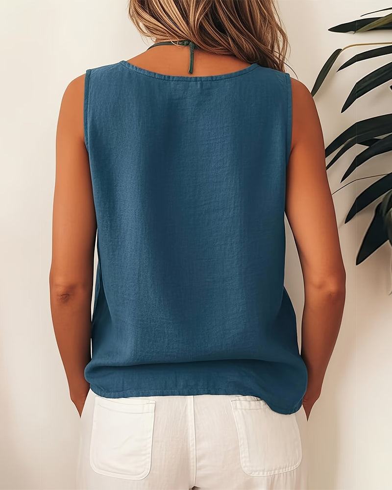 Débardeur Bloc De Couleur Sans Manches Lin