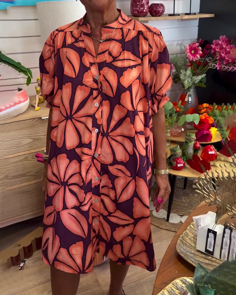 Robe Manches Ballon Fleurie Col Montant Chemise