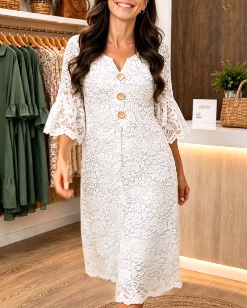 Robe Dentelle Manche Évasée Ligne A