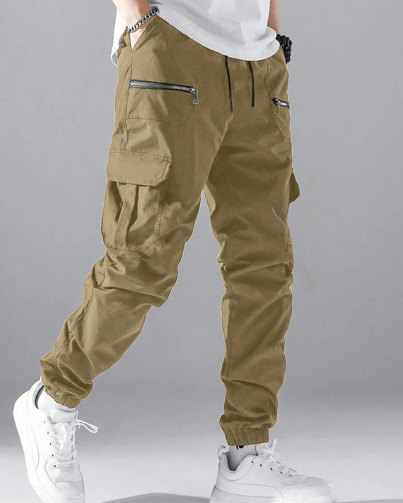 Pantalon Poche Cordon Fermeture Éclair Homme Cargo