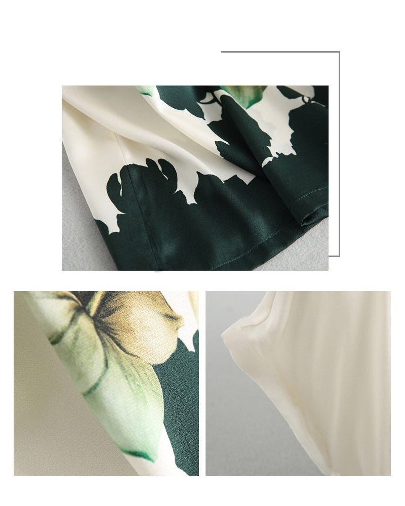 T-shirt manches courtes en soie glacée imprimée