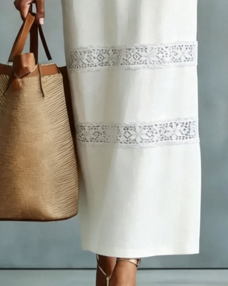 Robe Sans Manches Dentelle Patchwork