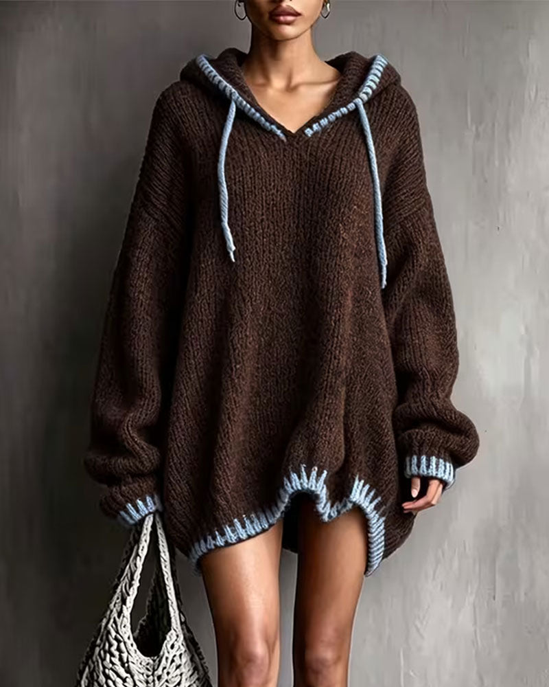 Robe Pull Contraste Cordon Capuche