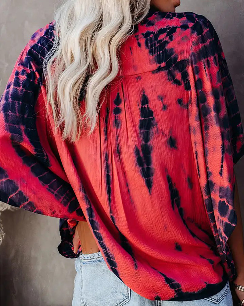 Blouse Col V Tie-Dye Décontractée