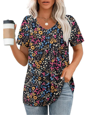 Blouse Fleurie Col V Manches Courtes