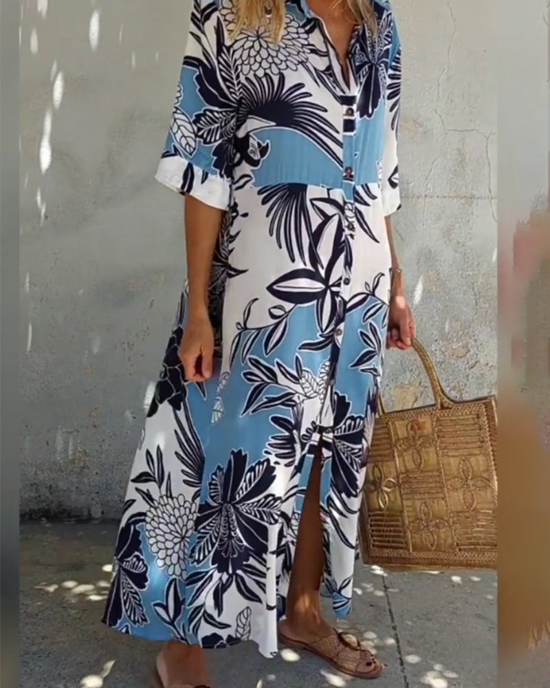 Robe chemise décontractée à imprimé floral