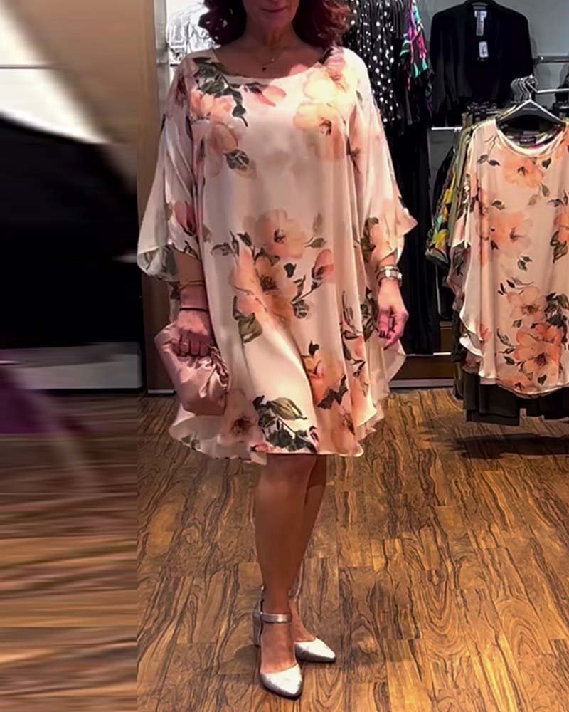 Robe Imprimé Manche Chauve-Souris