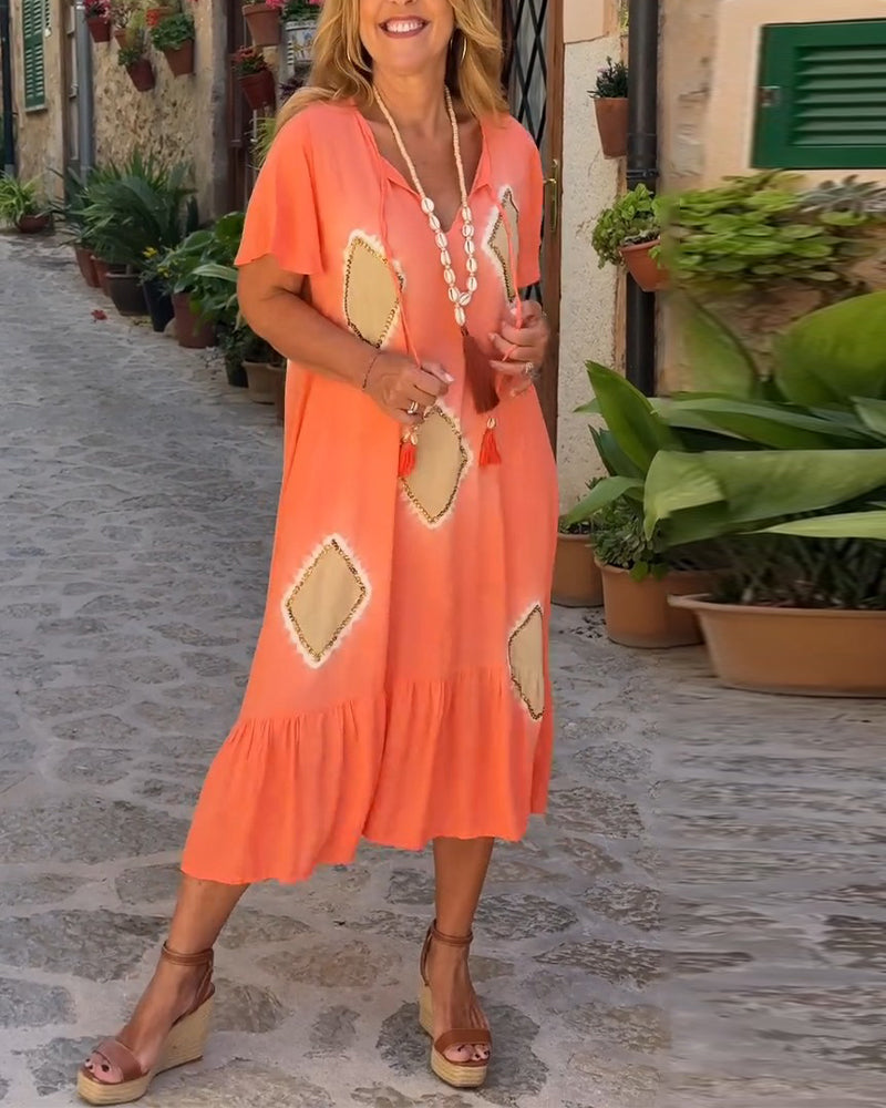 Robe Imprimé Géométrique Col V Lâche