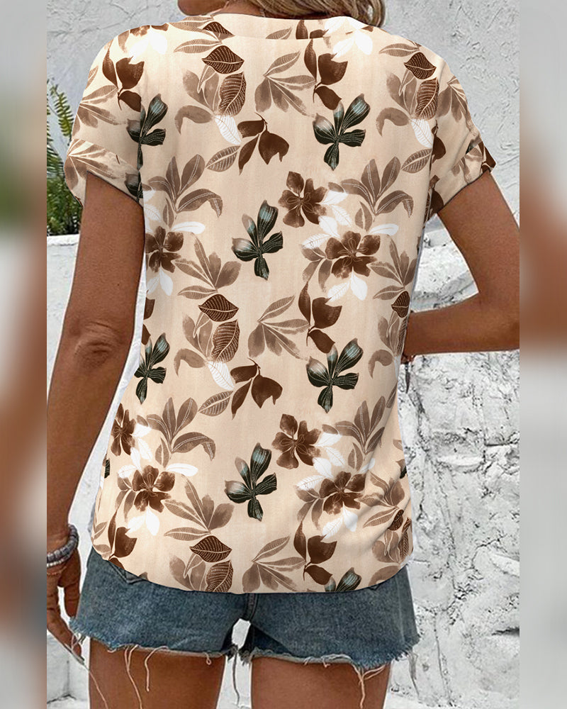 Blouse Col Montant Manche Courte Imprimée