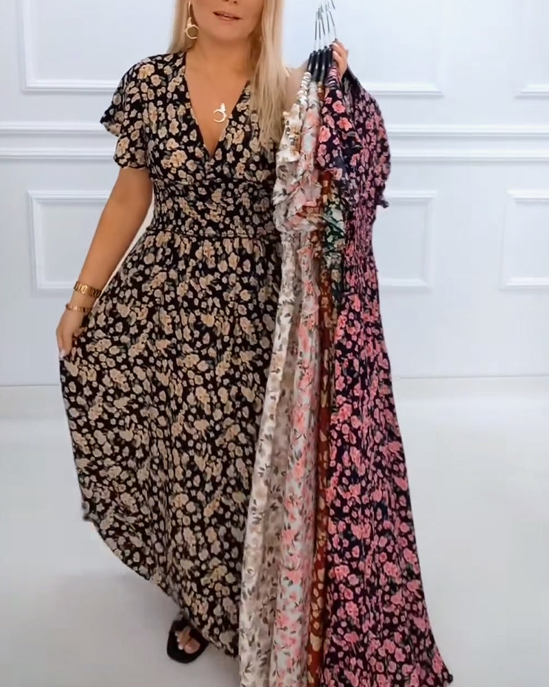 Robe décontractée à imprimé floral et col en V