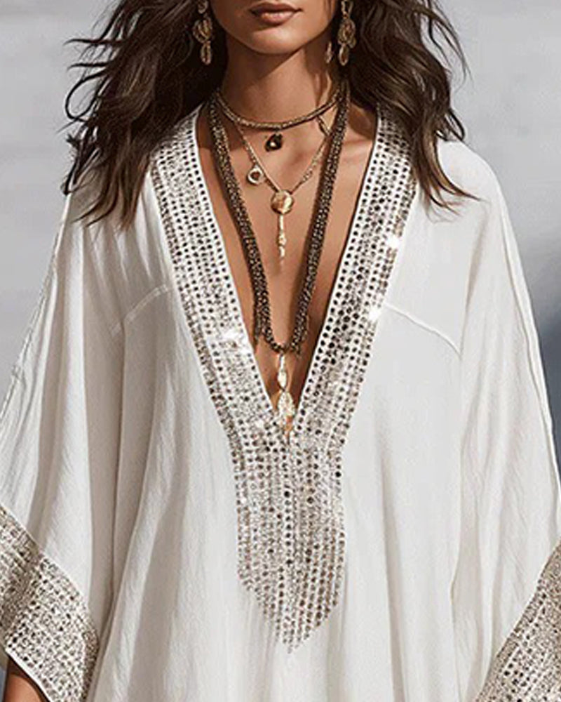 Robe Col En V Profond Vacances Mode Coupe Loose