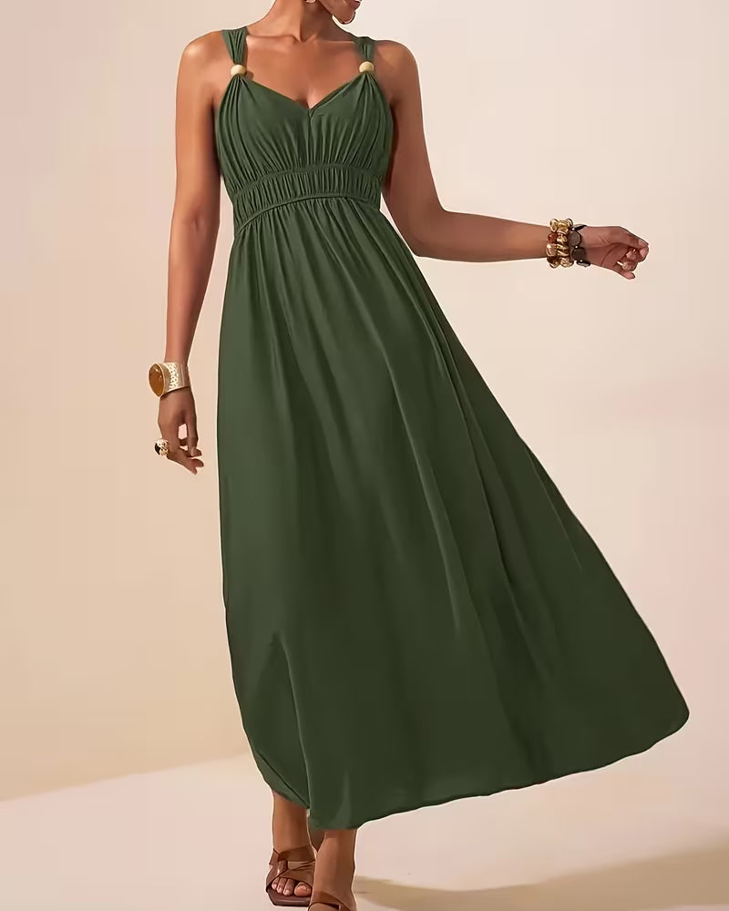 Robe Sans Manches Froncée Bretelle Taille-Cintrante