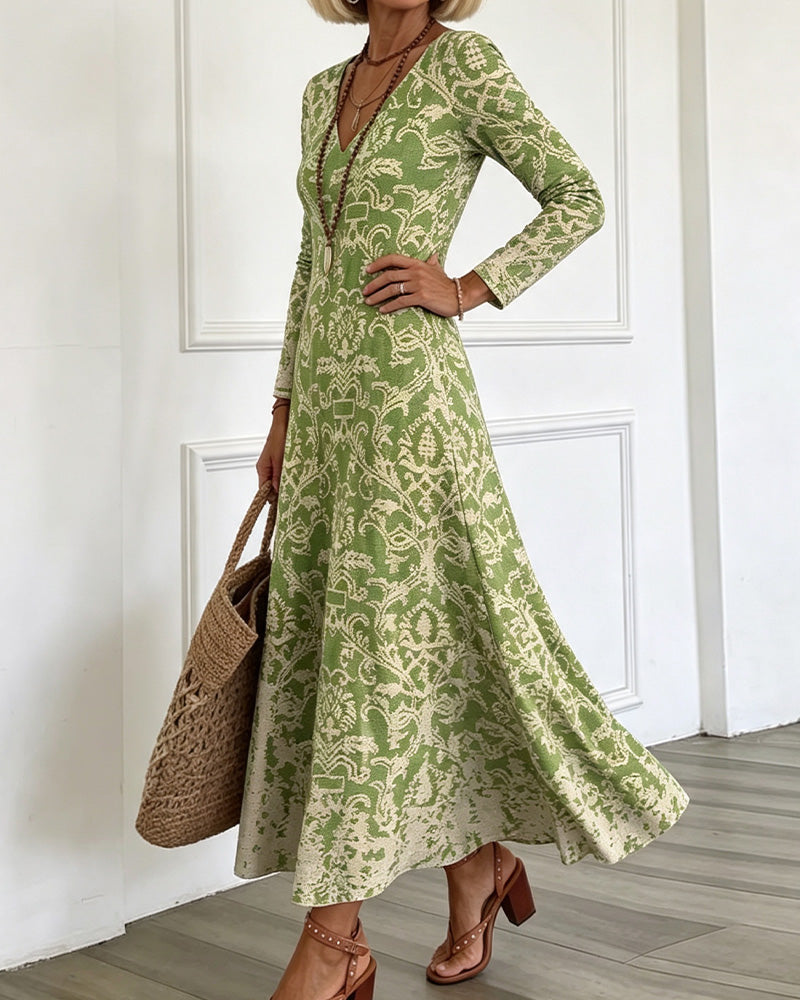 Robe Col En V Coupe A Manches Longues Maxi