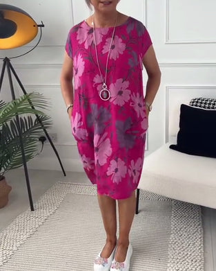 Robe ample décontractée à imprimé floral et poches à manches courtes
