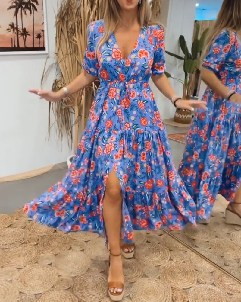 Robe à imprimé roses et fentes