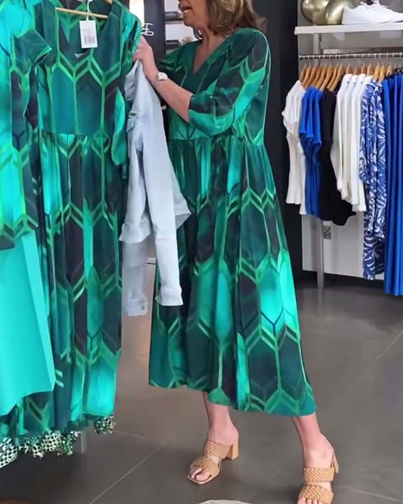 Robe imprimée col V manches trois-quarts