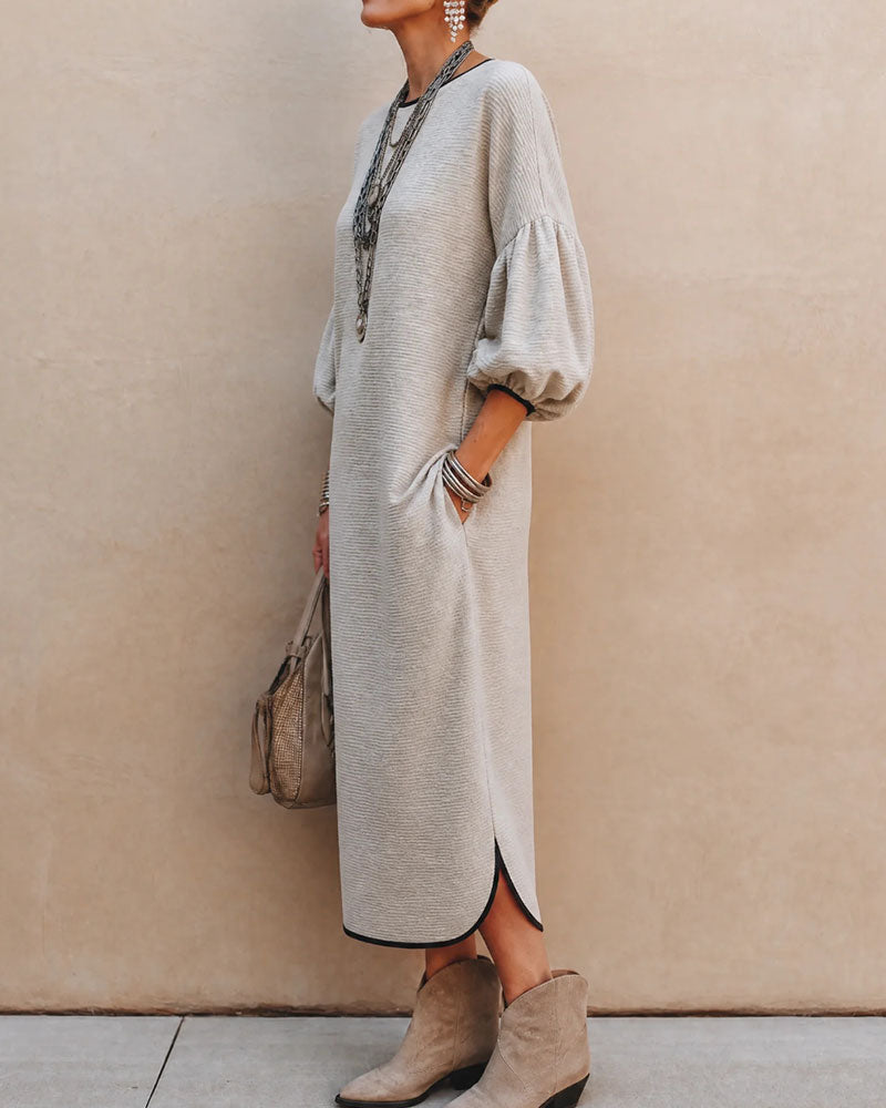 Robe Bloc De Couleur Manche Bouffante