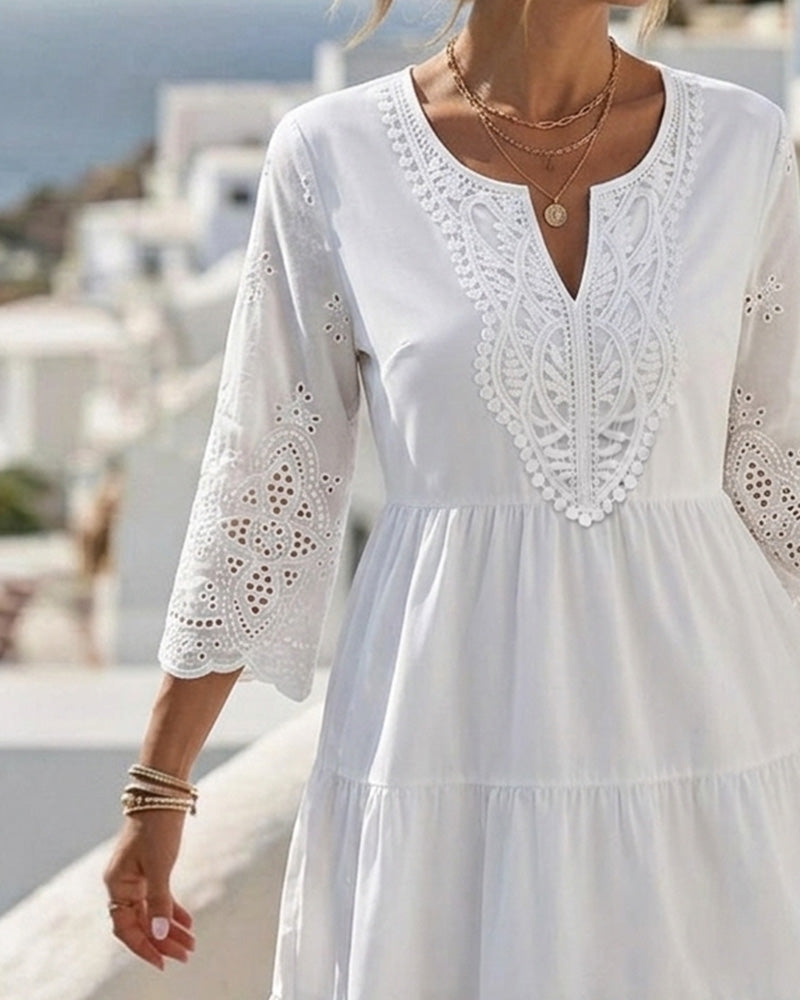 Robes Découpe À Volants Midi A-Ligne