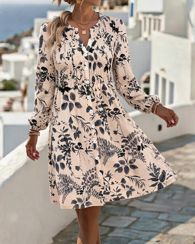 Robe Encre Lavage Feuille Cintrée Courte