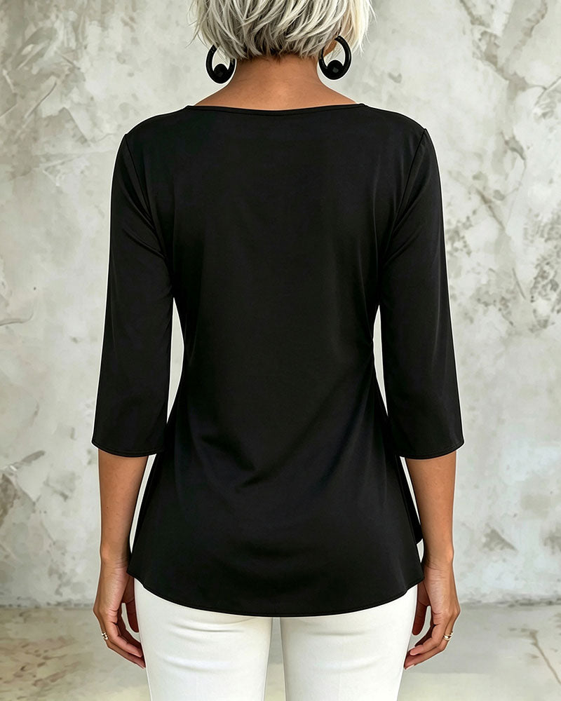 Blouse Col En V Drapé Irrégulier