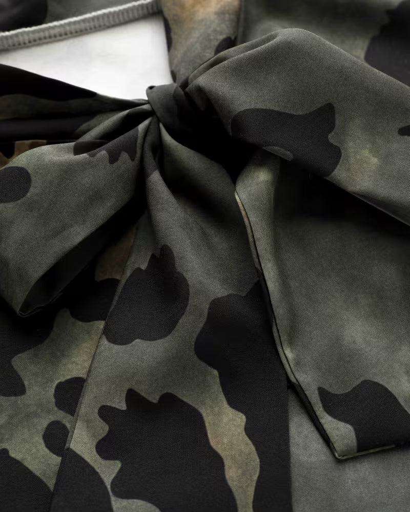 Blouse Camouflage Léopard Imprimé Foulard Attacher Manches Ballon