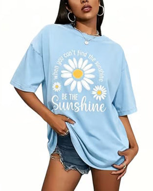 T-Shirt Décontracté Daisy Imprimé Col Rond