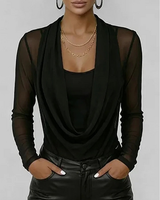 Haut Manche Mesh Col Claudine Manches Longues