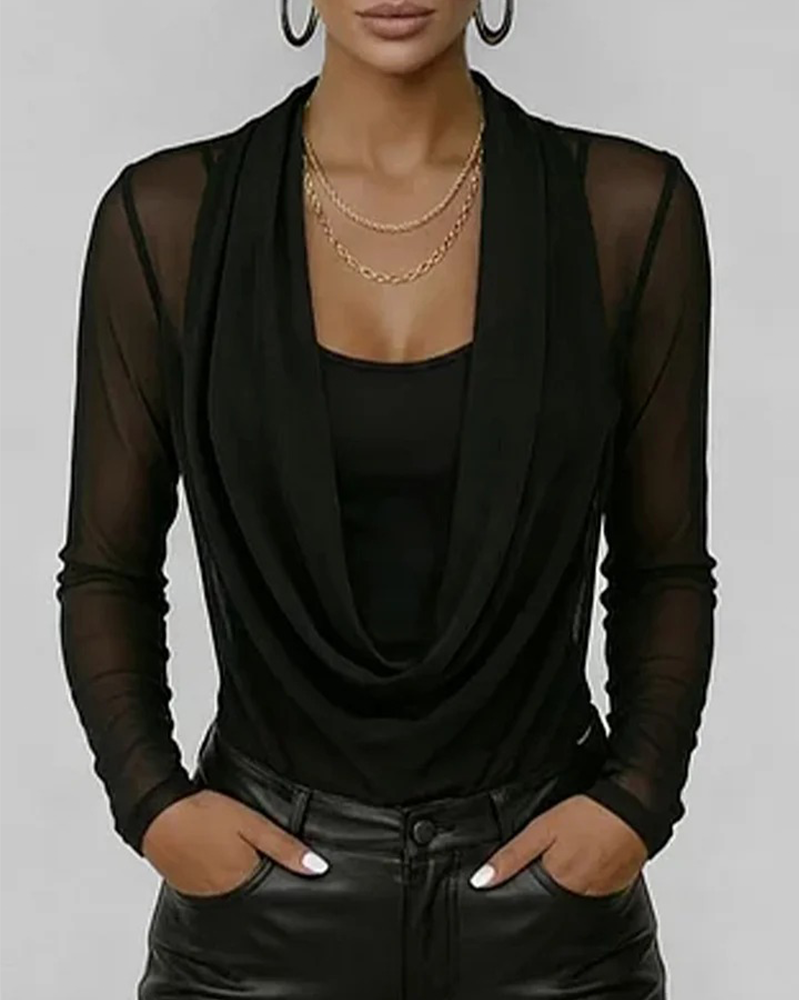 Haut Manche Mesh Col Claudine Manches Longues