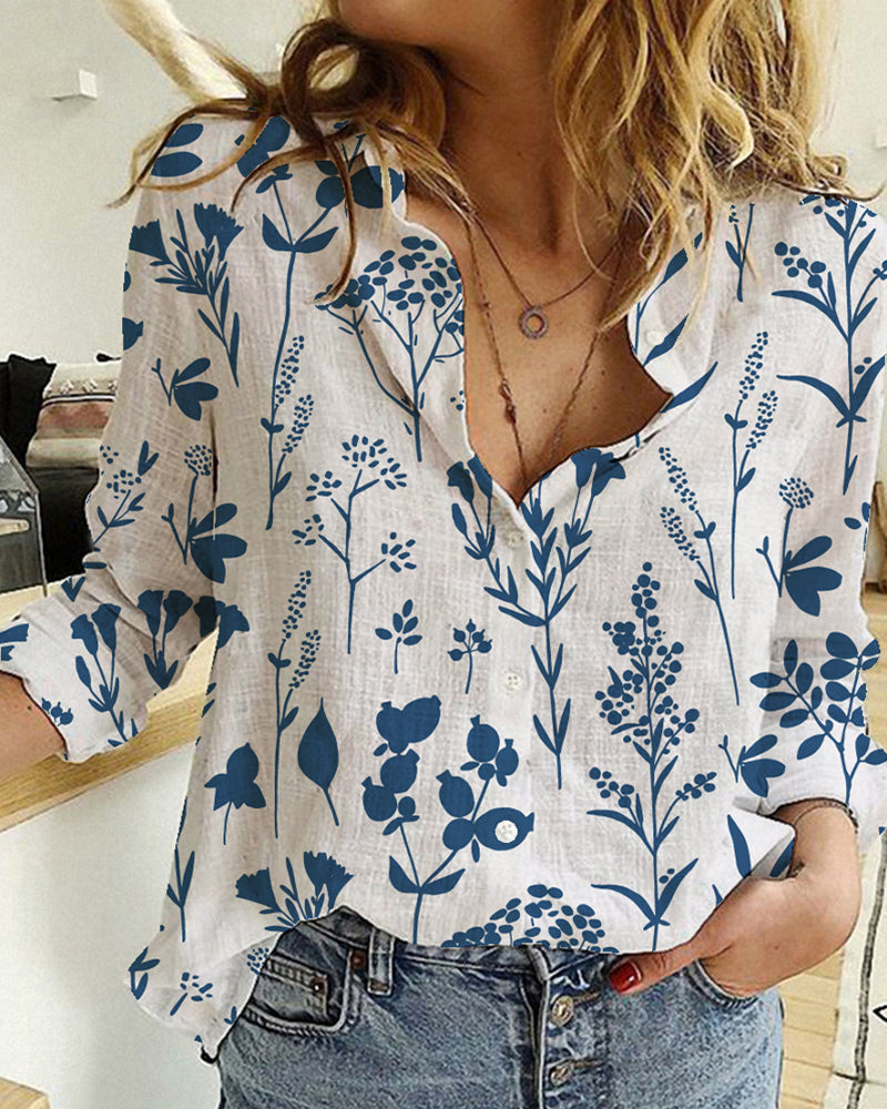 Chemise à manches longues et imprimé botanique