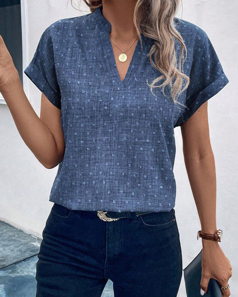 Blouse Col En V Imprimée À Manches Courtes