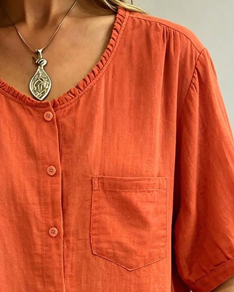 Blouse Volant Garniture Bouton Poche