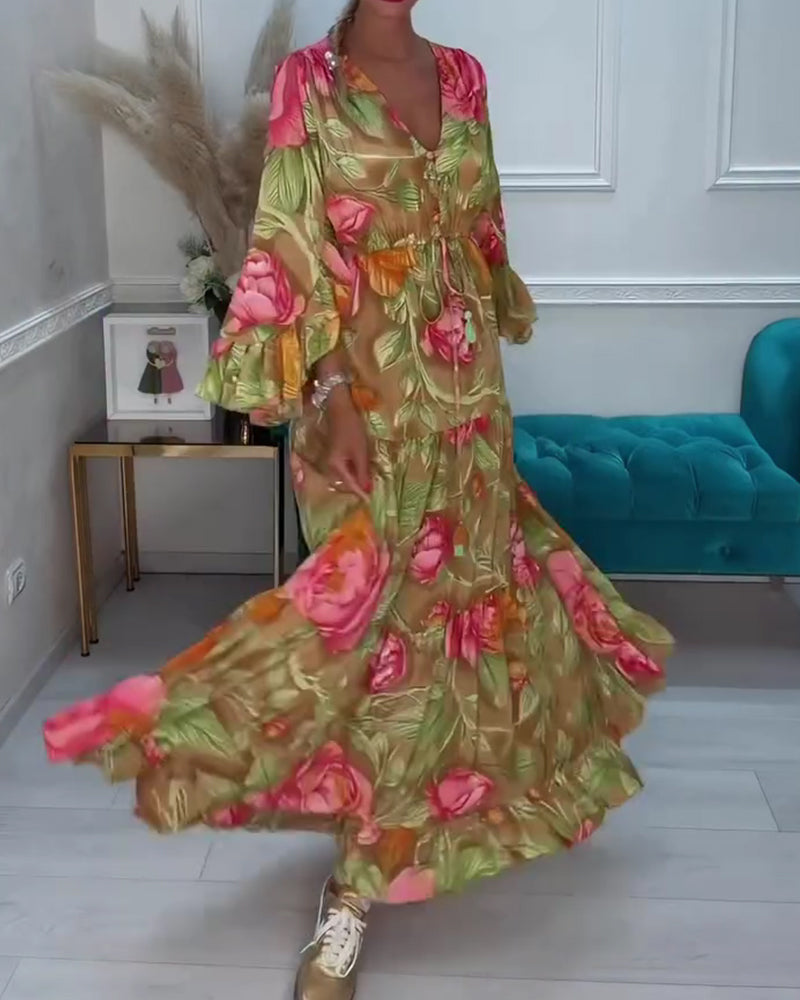 Robe Col V Jupe Ample Florale