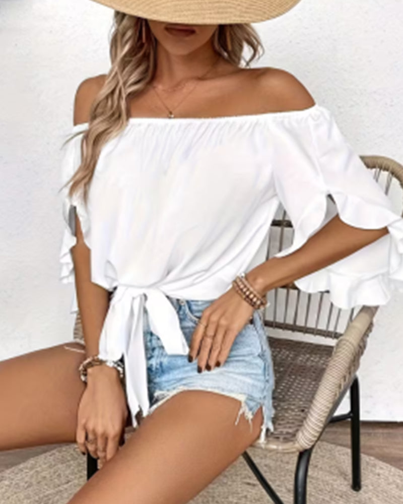 Blouse Off-Shoulder Nœud Manche Évasée