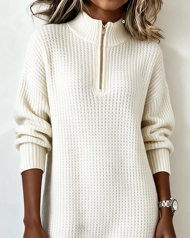 Robe Pull Demi-Zip Col Roulé Uni
