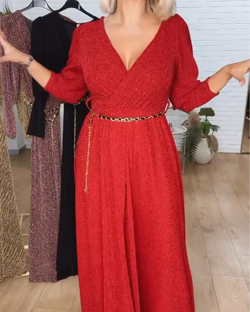 Robe Élégante Unie À Col En V