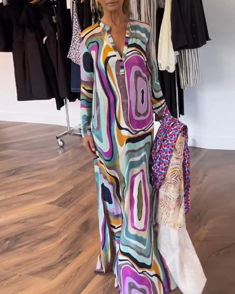 Robe longue imprimée en V profond