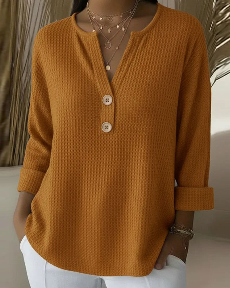 Haut Col En V Gaufré Femme