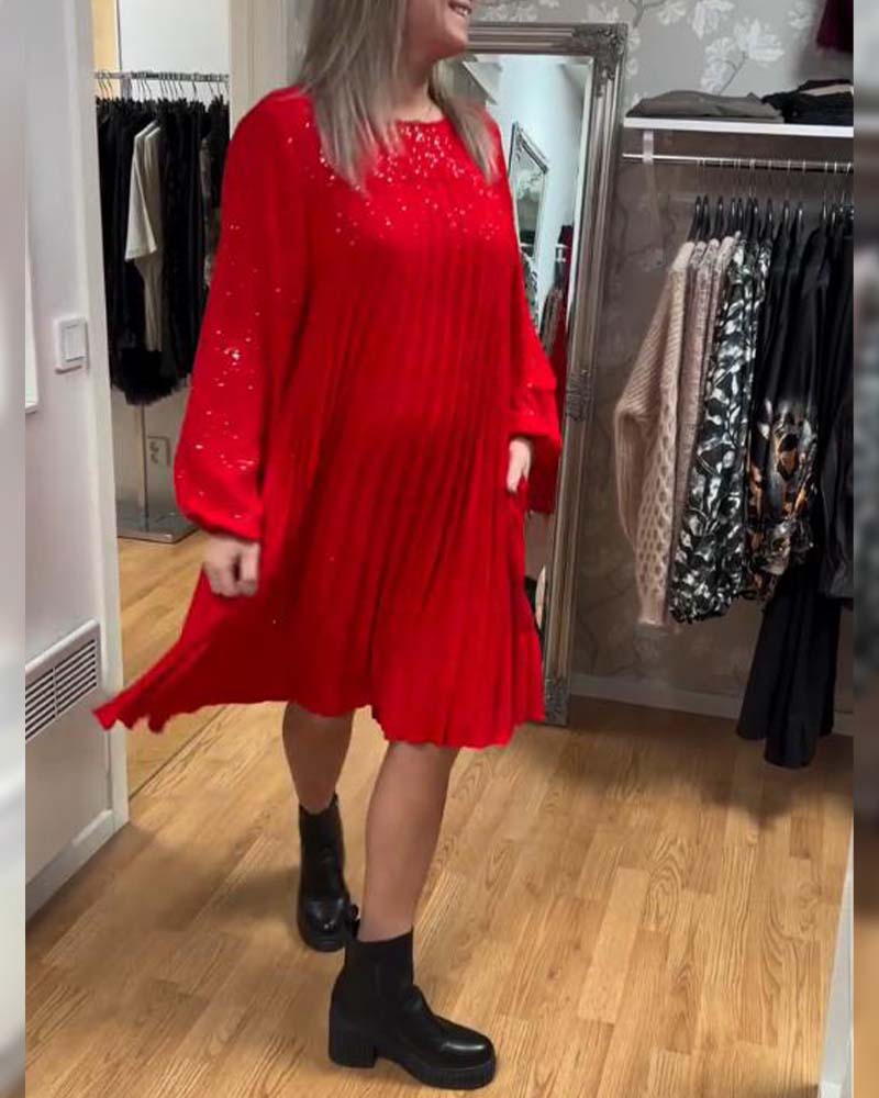 Robe Avec Design à Manches Bouffantes, Détail Plissé Et Silhouette Lâche