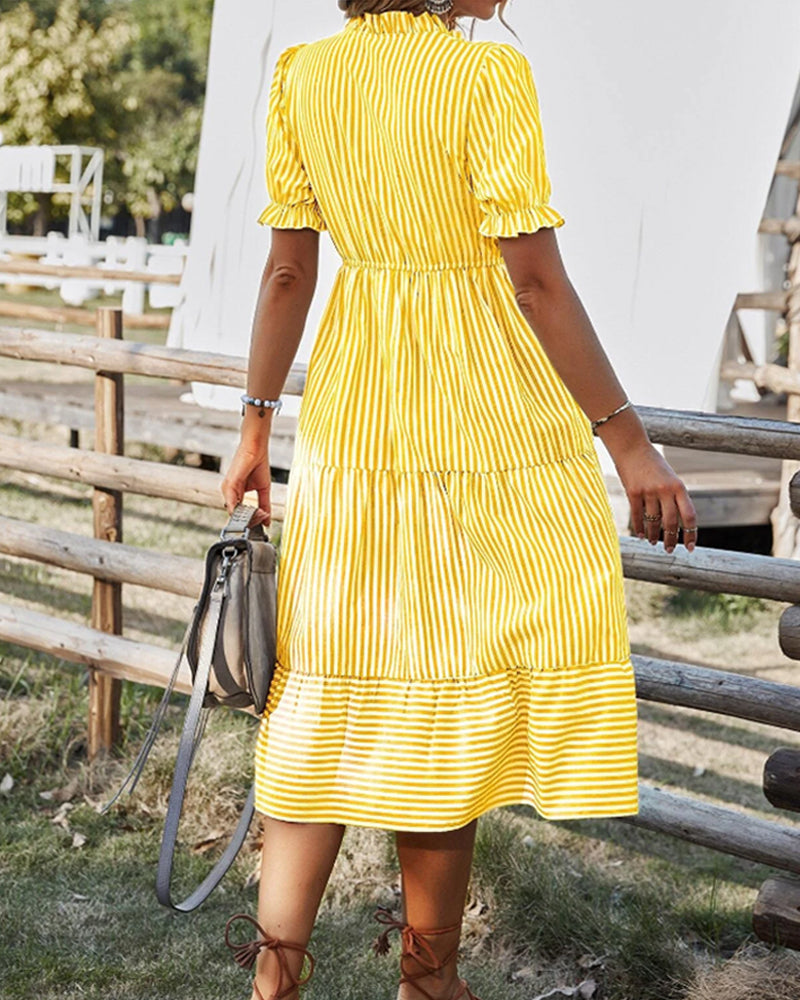 Robe col V à imprimé rayé