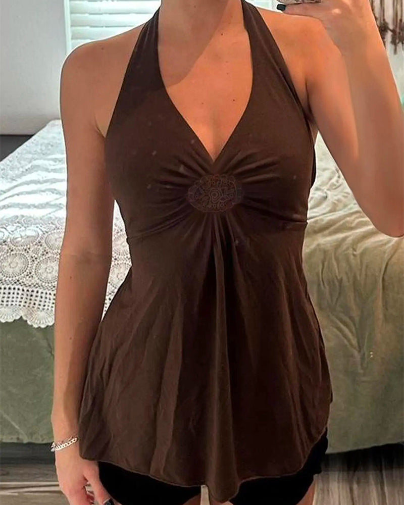 Débardeur Halter Col En V Twist Unie